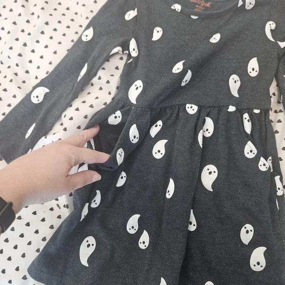 Cat & Jack Black Ghost Print Kids Dress - Picture 2 of 3
